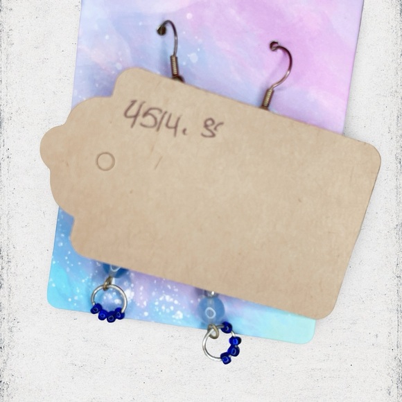 4514. Handmade Blue Beaded Dangle Earrings - Picture 2 of 4